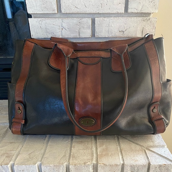 Fossil XL Brown/Black Tote - Picture 2 of 4